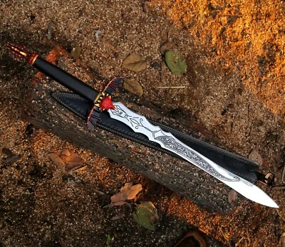 定制手工 D2 不锈钢剑 带独特优质皮革保护套 — 第 1/4 张图片