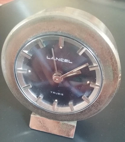 Vintage Watch LANCEL 7 Jewels Clock 1970s Well Operated Alarm Clockwise Luminous Cover