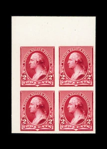 US #220P4; 2¢ carmín WASHINGTON PLACA PROOF BLOQUE DE 4 EN TARJETA, NGAI, CV $825 - Imagen 1 de 2