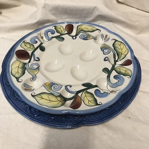 FITZ FLOYD Ricamo Motiv Keramik Teufel Eierteller auf Ricamo Blau Ladegerät EUC - Bild 1 von 11