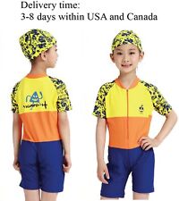 Y0327 one piece Beach swimsuit for boys and girls-1 piece Rash guard Yellow