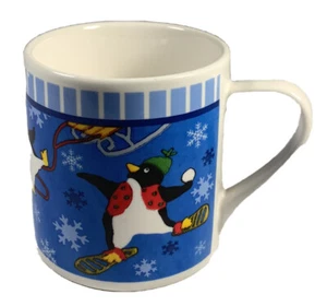 MSI Holiday Penquin Mug Snowflakes Snowshoe Sledding Ice Skating 12 Oz - Picture 1 of 6