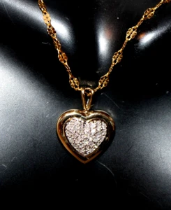 10K Gold Diamond Heart Pendant Pave Encrusted Love Designer HN - Picture 1 of 8