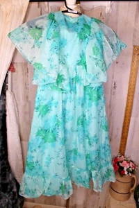 Vintage 6/8? Blue Floral ruffle girl's Dress - Picture 1 of 6