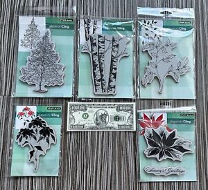 Lot of 5 Penny Black Slapstick Cling Stamps Winter Leaves & Trees