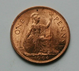 1964 UK (British) Elizabeth II Coin - One Penny (1d) - AU+ toned-lustre - Bild 1 von 2