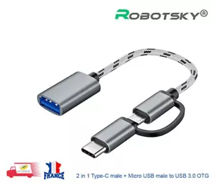 2 en 1 Type-C mâle + Micro USB mâle vers USB 3.0 Femelle Adaptateur OTG Tressé - Zdjęcie 1 z 5