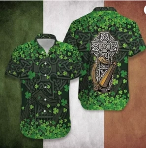 CAMISA HAWAIANA 3D ARPA CRUZ CELTA DÍA DE SAN PATRICIO IRLANDESA REGALO HALLOWEEN - Imagen 1 de 3
