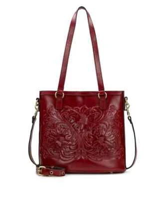 NWT $228 Patricia Nash Tessali Vintage Veg Tan Tooled Leather Tote Ruby Red - Image 1 of 4