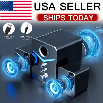 Surround Sound System LED Speakers Gaming Bass USB Wired for Desktop Computer PC - Image 1 of 4