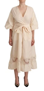 Pink Memories Kleid beige Spitze 3/4 Glockenärmel Wickeloptik A-Linie IT42/US8/M UVP 500 $ - Bild 1 von 8