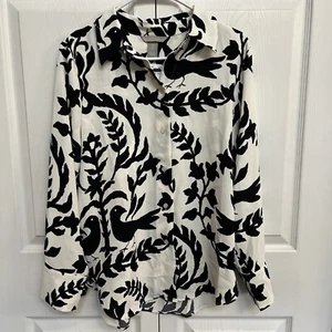 H&M Women’s Blouse Top Floral Birds Long Sleeve Black White Size Medium New NWT - Picture 1 of 14
