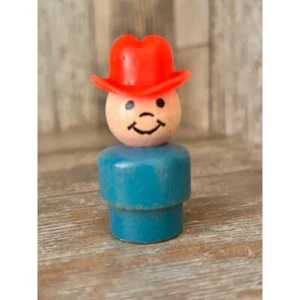 Cappello da cowboy rosso vintage 1966 Fisher-Price #663 Little People Play Family legno - Foto 1 di 2