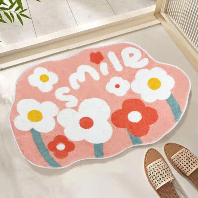 Alfombra de puerta rosa peluda floral linda sonrisa primavera margarita alfombras alfombra hogar alfombra antideslizante Foto 1 de 4
