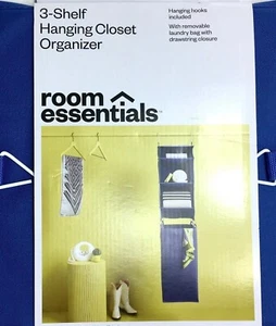 2 PACK ~ ROOM ESSENTIALS 3 SHELF HANGING CLOSET, DORM ORGANIZER Blue ~ New - Picture 1 of 2