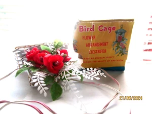 Vintage Red Birdcage Plastic Elec Flower Arrangement Ornament Hong Kong Works - Picture 1 of 11