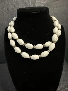 Vintage Monet Signed Ball White Oval Beaded Necklace, 12 Inch - Picture 1 of 4
