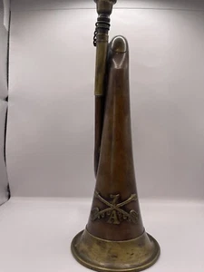 VINTAGE MILITARY CALVARY STYLE COPPER & BRASS BUGLE HORN - Picture 1 of 19