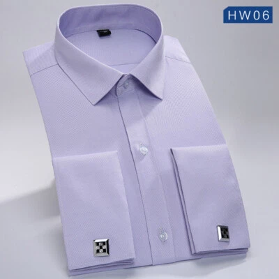 Camicie eleganti da uomo lusso business formali camicie francesi con gemelli top - Immagine 1 di 4