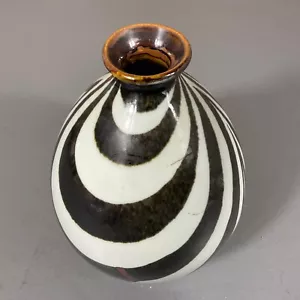 Vintage Vase Zebra Print Ceramic Decorative Collectible Black White Stripes 8.5" - Picture 1 of 24