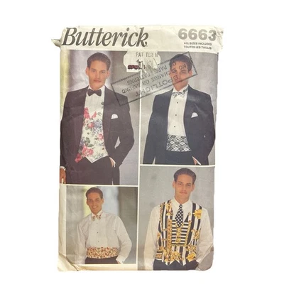 BUTTERICK SEWING PATTERN NO.6663 MEN'S VEST CUMMERBAN  TIE &,BOW TIE XS-XL - Image 1 of 2