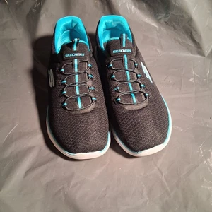 Skechers Damen-Slipper 8,5 Memory Foam schwarz/hellblau - Bild 1 von 6