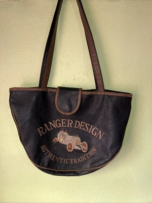 sac Shopping cuir vintage Ancien Ranger Cartel Voiture Ancienne Bugatti Pilote - Photo 1/4