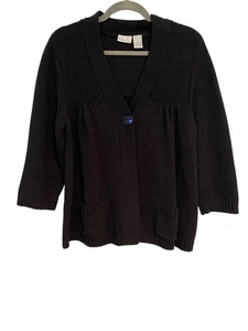 Kim Rogers Women XL Black Cardigan Sweater 1-Button Babydoll Boho Preppy City - Picture 1 of 10
