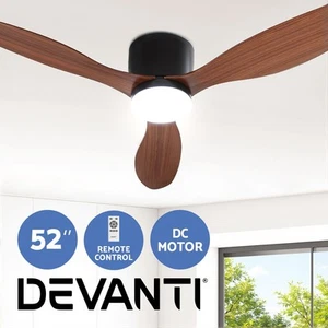 Devanti 52'' Ceiling Fan DC Motor 3 Blades LED Light Remote 5 Speed Dark Wood - Picture 1 of 9