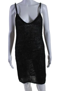 Enza Costa Womens Open Knit Linen Black Scoop Neck Sleeveless Mini Dress Size XS - Picture 1 of 6