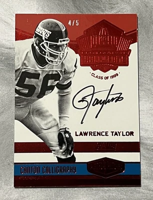 Lawrence Taylor 2016 Panini Plates & Patches Canton Calligraphy RED HOF Auto /5 - Image 1 of 4