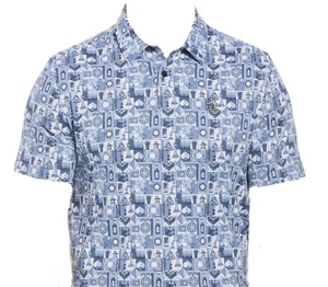 Original Pinguin Poloshirt (Pete's Game Grid Print, Black Iris, Medium) NEU - Bild 1 von 1