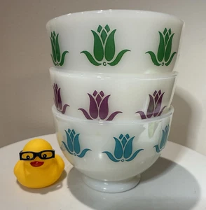HTF - Vintage Fire King Tulip Cottage Cheese Bowls Milk Glass (Set of 3) - Picture 1 of 9