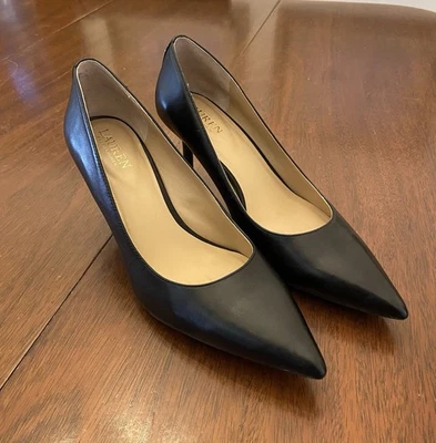 Zapatos de salón Lauren Ralph Lauren de cuero negro con punta para mujer 8,5 nuevos sin caja Foto 1 de 4