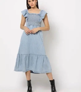 Vestido midi vaquero manga acampanada GAP Washwell campesino bohemio XS mascota - Imagen 1 de 9