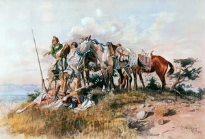 Watching for the Smoke Signal Painting by Charles Marion Russell Reproduction - Picture 1 of 6