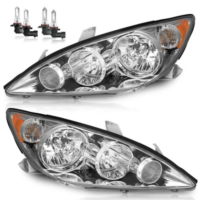 Pair Headlights For 2005-2006 Toyota Camry Chrome Housing Headlamps, w/Bulbs Foto 1 de 4