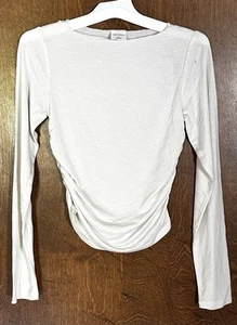 Damen Rüschen Drapiert Langarm Off White Top Größe M - Bild 1 von 8
