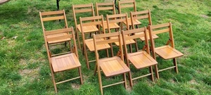 Antique Set(11) Wooden Slat Seat Folding Chairs Hard Maple - Picture 1 of 10