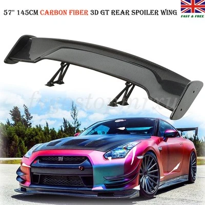 57'' 3D JDM GT Carbon Fiber Color Adjustable Rear Racing Spoiler Wing & Bracket