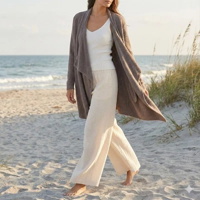 Cárdigan Barefoot Dreams Bamboo Chic Lite Suéter Cortina Longline Taupe L/XL Acogedor Foto 1 de 4
