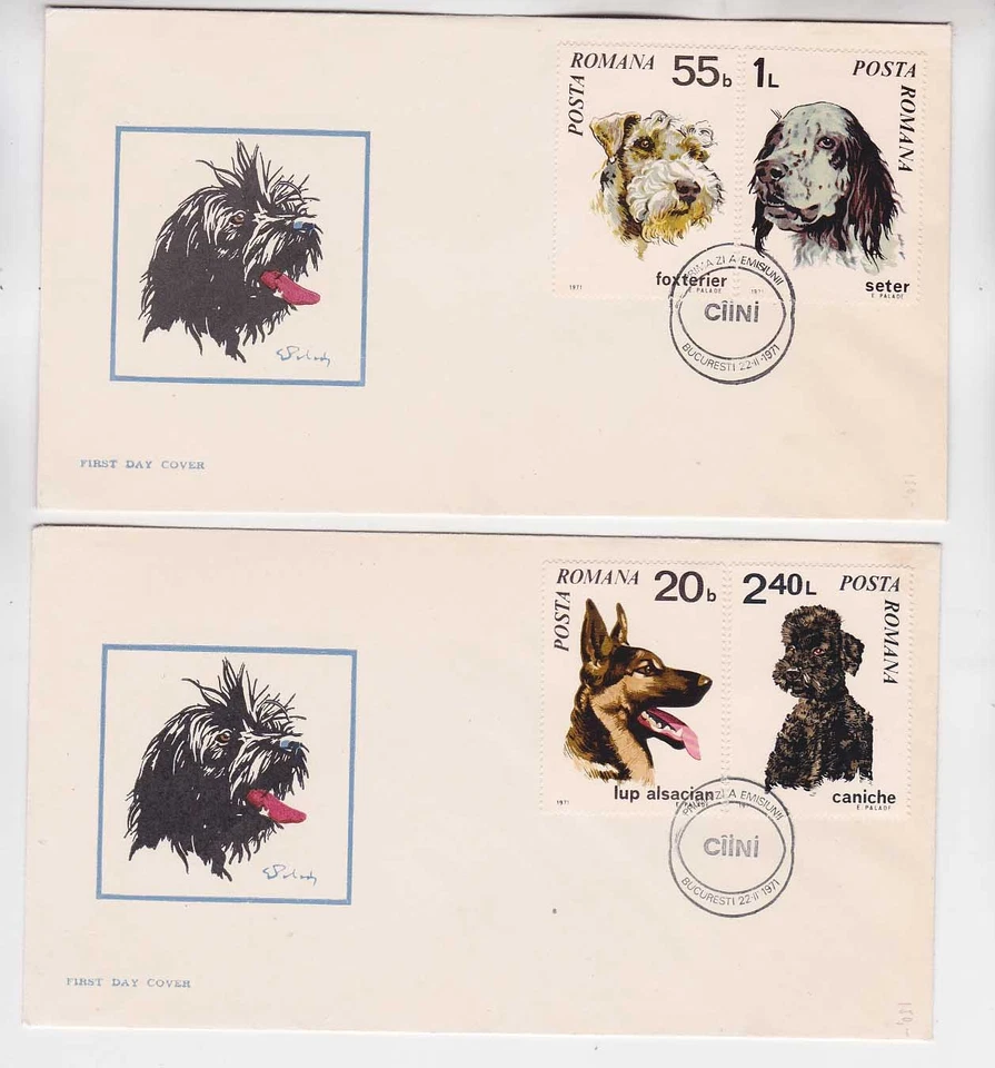 romania 1971 dog,set,Sc 2227/32 three FDC      f2323 - Image 1 of 1