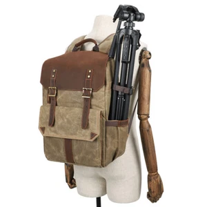 Vintage Canvas DSLR SLR Camera Backpack Bag Case Rucksack For Canon Nikon Sony - Picture 1 of 28