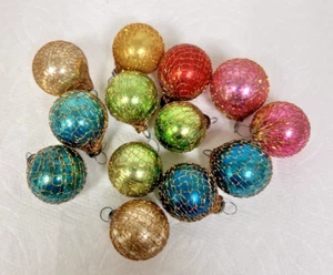 13 Vintage Mercury Glass Colorful Miniature Balls w Gold Mesh 1 In All Colors - Picture 1 of 9