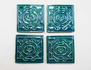 Türkisblau Mosaikfliesen, 2" Handarbeit Handwerk Fliesen, Keramik Focals, 4er Set, T25 - Bild 1 von 3