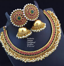 Bollywood Style Indian Gold Plated Choker Necklace Jhumka Earrings Jewelry Set