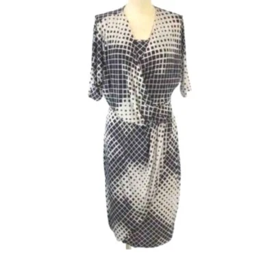 Vestido MaxMara Negro Blanco Geométrico Imitación Envolvente Elastizado Midi Talla 42 EE. UU. 8 Mediano Foto 1 de 4