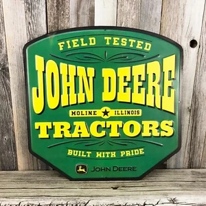 John Deere Moline 12" Embossed Metal Tin Sign Vintage Style Farm Tractor Barn - Picture 1 of 2