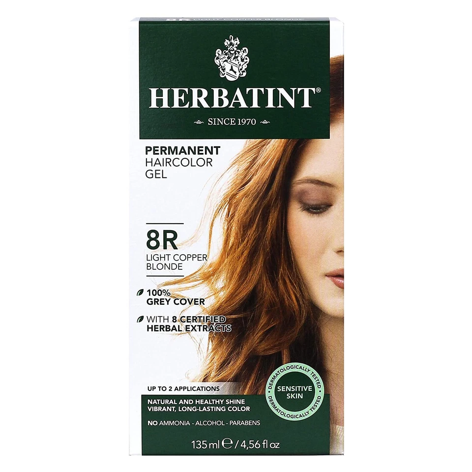 Gel de color de cabello herbal permanente Herbatint 8R rubio cobre claro 4,56 onzas Foto 1 de 4