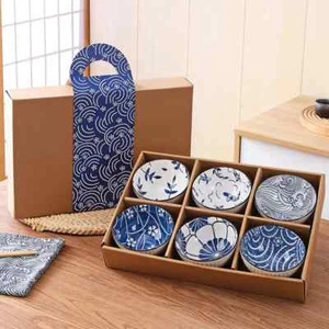 Ceramic Japanese Chinese Rice Soup Pasta Bowl Bohemian Style Pattern Gift Set 6x - Picture 1 of 6
